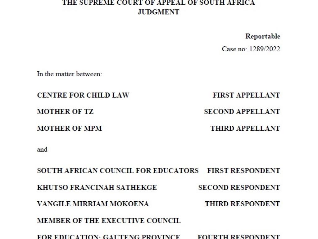 SCA corporal punishment judgment cover page